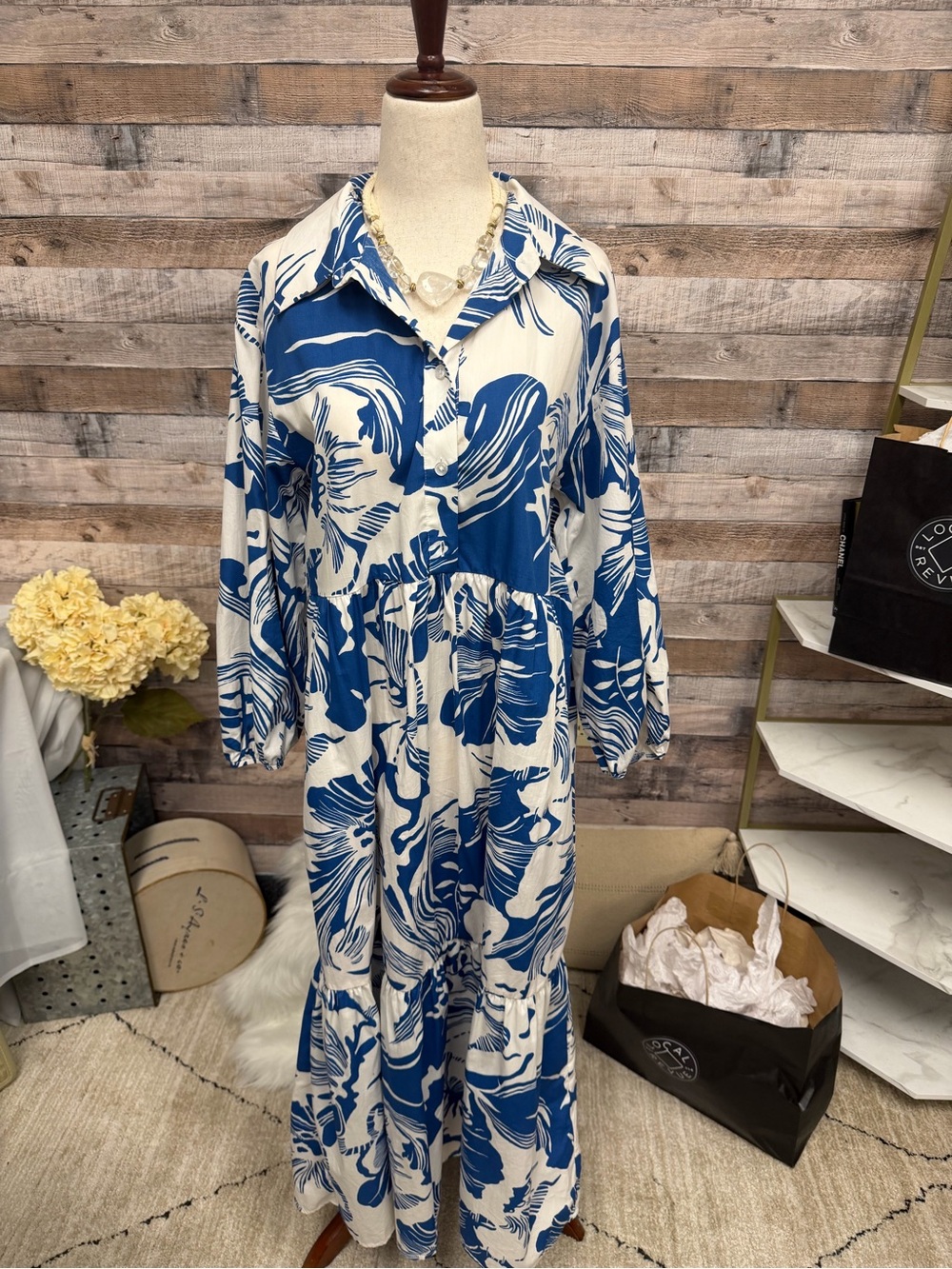 Anthropologie Maeve Blue and White Floral Print Dress - Picture 4 of 5